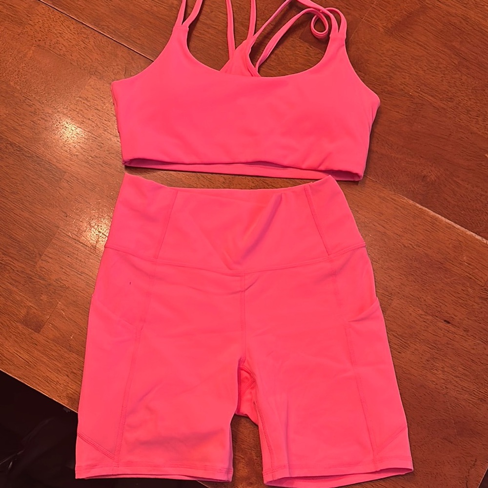 Fabletics Neon Pink Sports Bra and Shorts Set